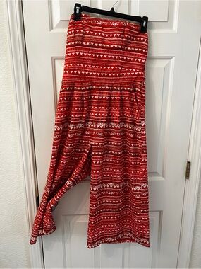 Giani Bini Orange/Red Patterned Strapless Jumpsuit Size M